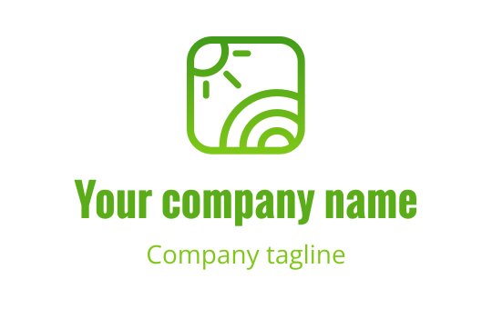 Modern groen logo ontwerp met een zon en gebogen lijnen