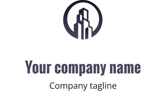Modern logo ontwerp met abstracte gebouwen in een cirkelvorm