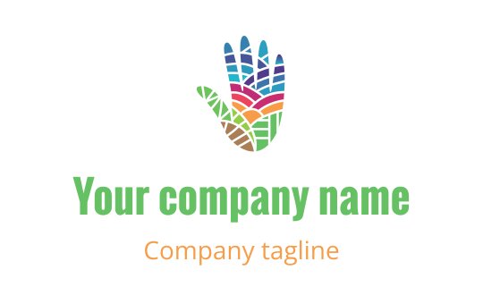 Kleurrijk handlogo ontwerp met levendige, mozaïekachtige patronen