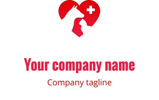 Hartvormig logo ontwerp met een hond en kat silhouet in het rood