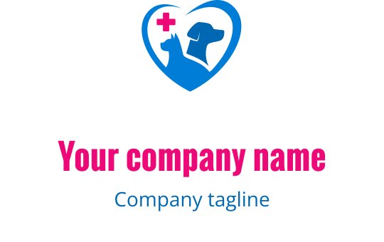 Hartvormig logo ontwerp met een hond en een medische kruis