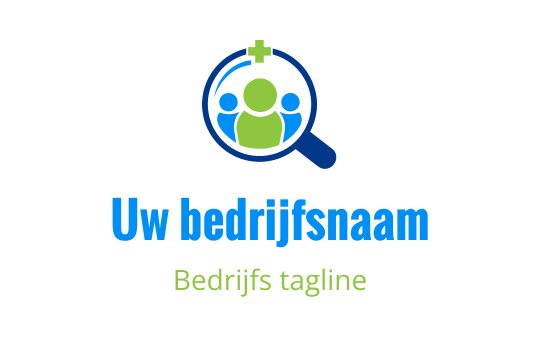 Modern logo ontwerp met een vergrootglas en drie gestileerde figuren