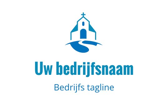Modern logo ontwerp met een kerk silhouet en een kronkelige pad in blauw