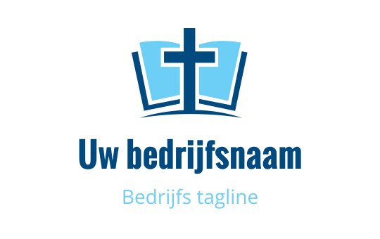 Modern logo ontwerp met een kruis boven een open boek in blauwtinten