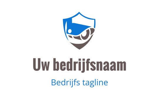 Logo ontwerp van een schild met een gestileerd oog in blauw en bruin