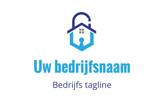 Modern logo ontwerp met een huis en hangslot in blauwtinten