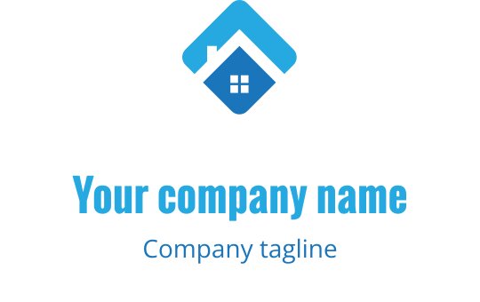 Modern teal en blauwe logo ontwerp met een gestileerde huis silhouet