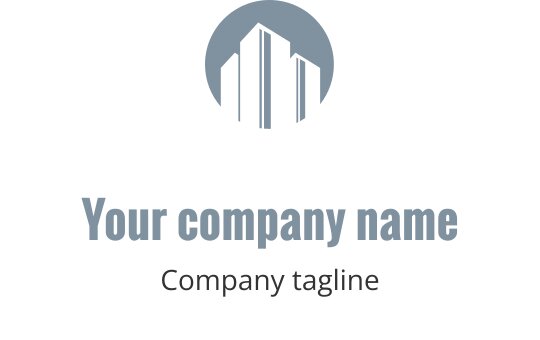 Teal logo ontwerp met een gestileerde moderne gebouwsilhouet