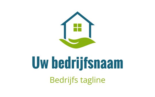Modern huis logo ontwerp met groene bladeren en blauwe accenten