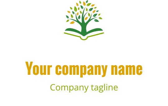 Elegant logo ontwerp met een gouden en groene schild met een boekmotief