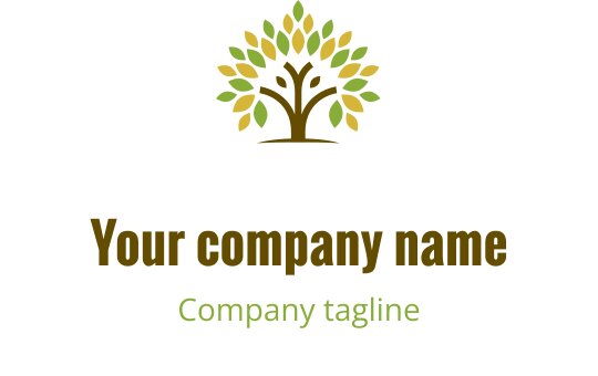 Modern boom logo ontwerp met groene bladeren en een bruine stam