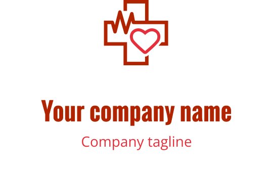 Elegant rood hart logo ontwerp met een bruine kruis element