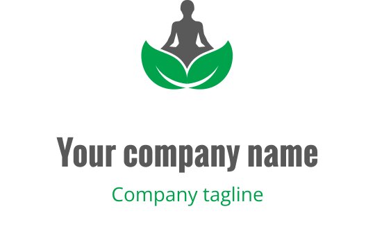 Rustig logo ontwerp met een mediterende figuur boven groene bladeren