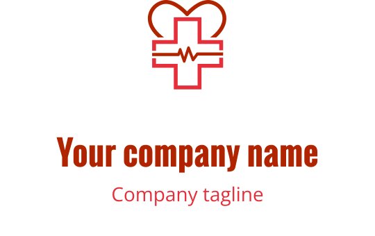 Elegant logo ontwerp met een rode hart dat verweven is met een bruine kruis