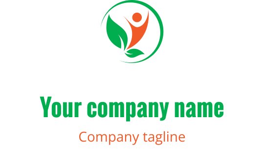 Vibrant logo ontwerp met onderling verbonden figuren in groen en koraal