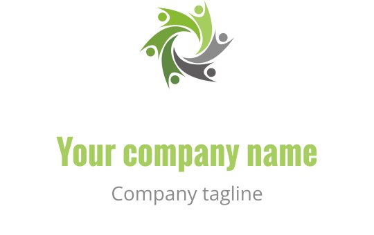 Dynamisch logo ontwerp met in elkaar grijpende figuren in groen en grijs