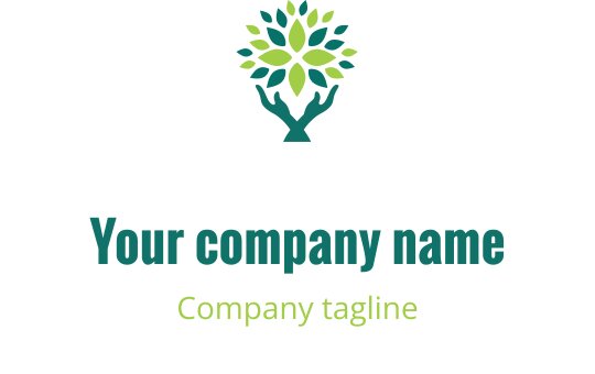 Modern logo ontwerp met een boom, groene bladeren en handen