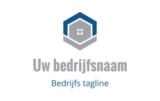 Modern hexagonaal logo ontwerp met een huis silhouet in blauw en grijs