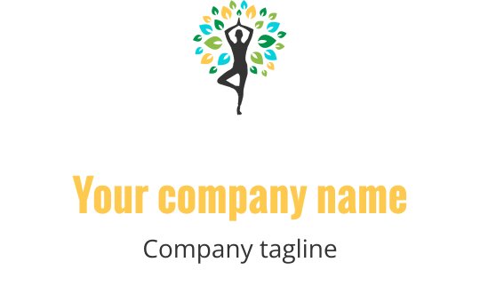 Modern logo ontwerp met een figuur omringd door kleurrijke bladeren