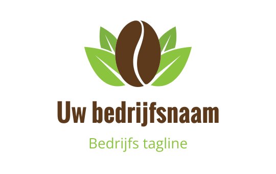 Modern logo ontwerp met een koffieboon omringd door groene bladeren