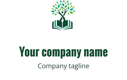 Modern logo ontwerp met een boom boven een open boek
