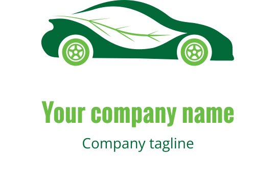 Modern groen auto logo ontwerp met bladvormen en ronde wielen