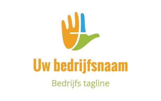 Kleurrijk handlogo ontwerp met levendige oranje, groene en blauwe elementen