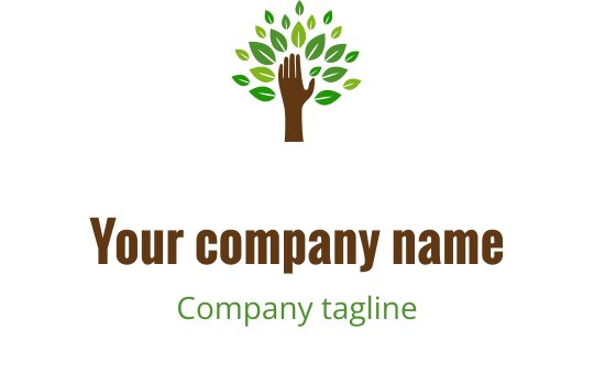 Modern boom logo ontwerp met groene bladeren en een bruine stam