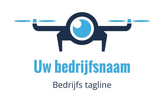 Modern logo ontwerp van een drone met een cirkelvormig oog en blauwe accenten