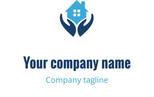 Modern logo ontwerp met een huis vastgehouden door twee handen