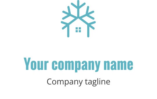 Modern logo ontwerp met een sneeuwvlok boven een huis silhouet