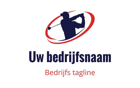 Dynamisch logo ontwerp met een golfer in actie en een ronde rode accent