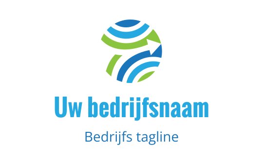 Modern cirkelvormig logo met blauwe en groene gebogen lijnen en een pijl