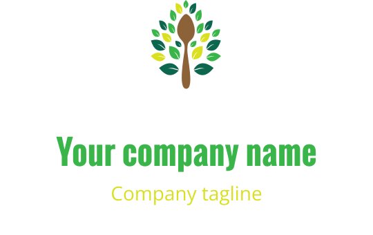 Vibrant logo ontwerp met een gestileerde schikking van fruit en groenten in bruin en teal
